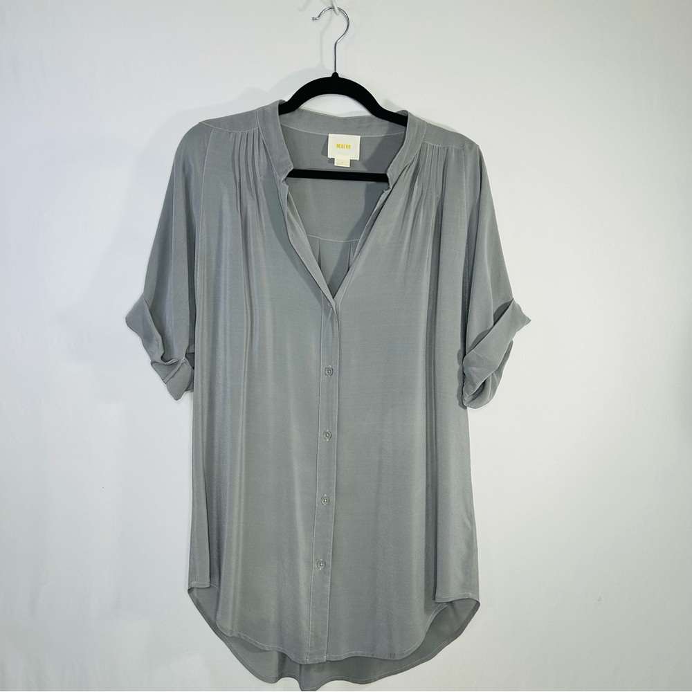 Anthropologie Maeve Rosalyn Silk Oversized Relaxed V Neck Button Down Tunic Sz M